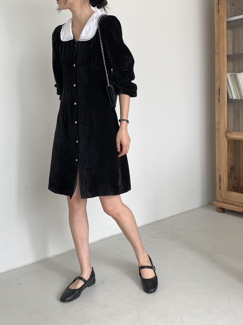 RE:OPENING韓國直郵東大門代購女裝新品時尚真品連衣裙天鵝絨RE:OPENING連衣裙