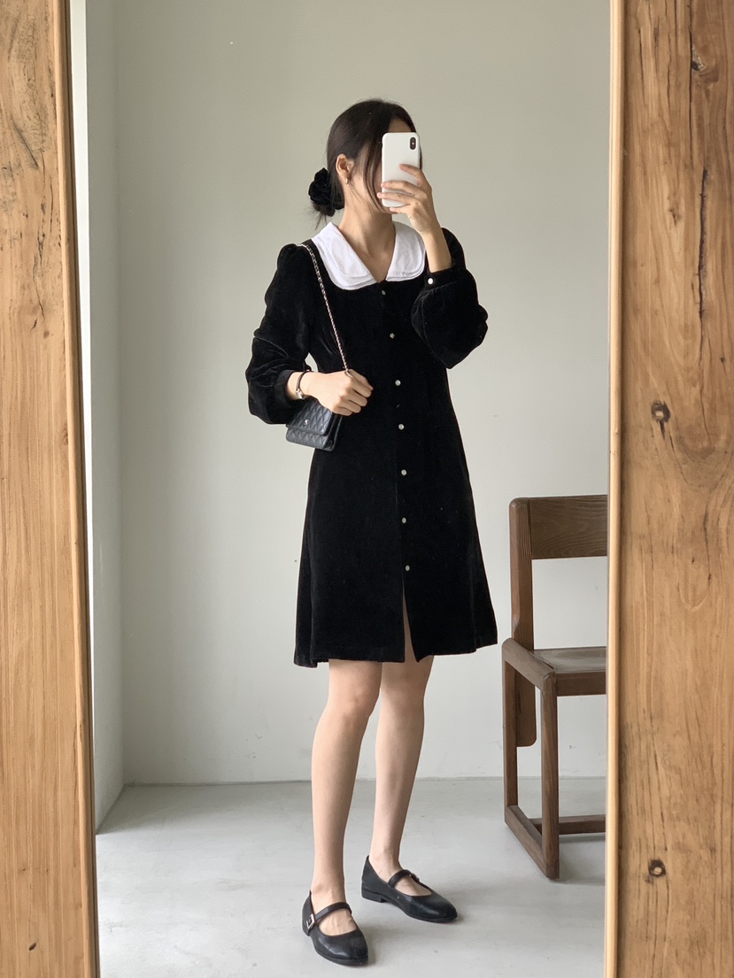 RE:OPENING韓國直郵東大門代購女裝新品時尚真品連衣裙天鵝絨RE:OPENING連衣裙