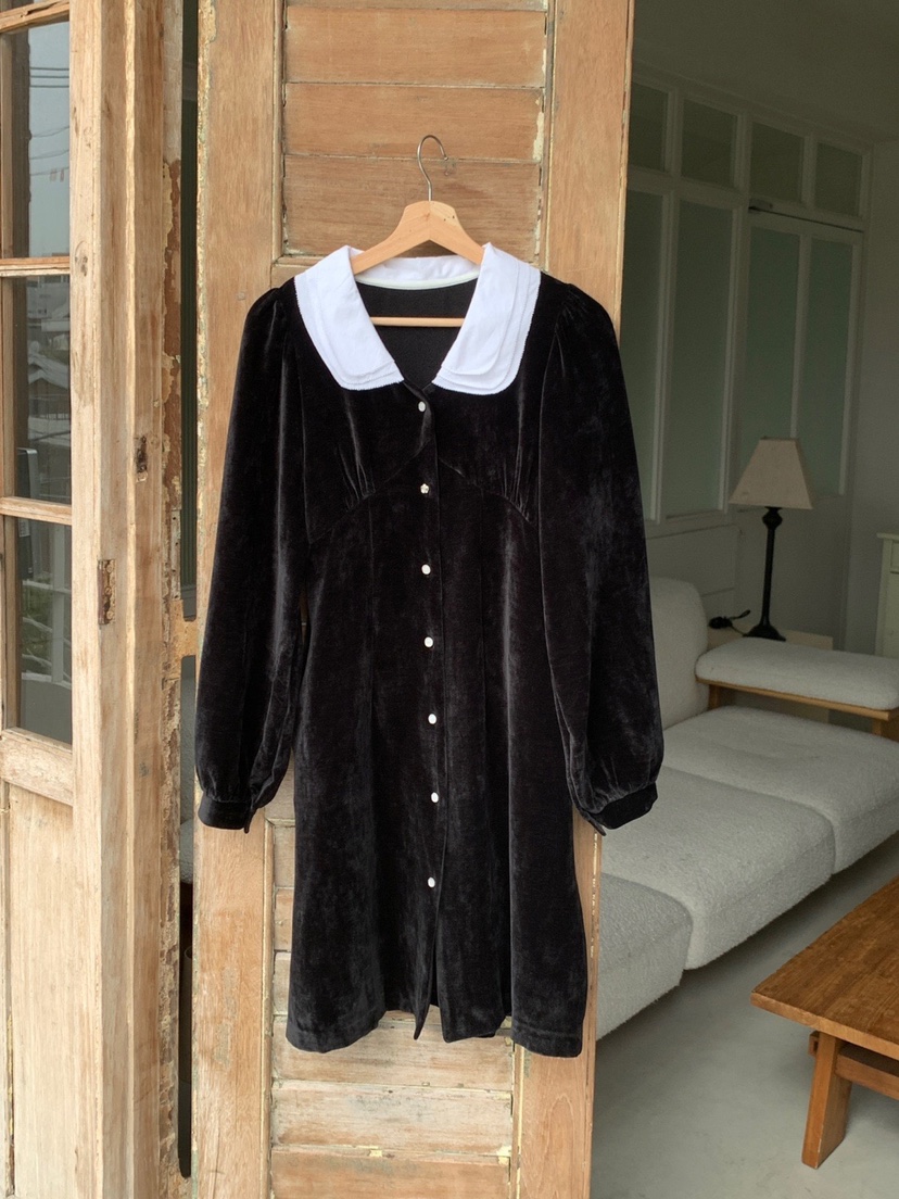 RE:OPENING韓國直郵東大門代購女裝新品時尚真品連衣裙天鵝絨RE:OPENING連衣裙