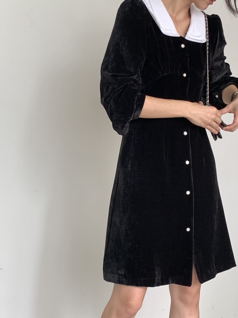 RE:OPENING韓國直郵東大門代購女裝新品時尚真品連衣裙天鵝絨RE:OPENING連衣裙