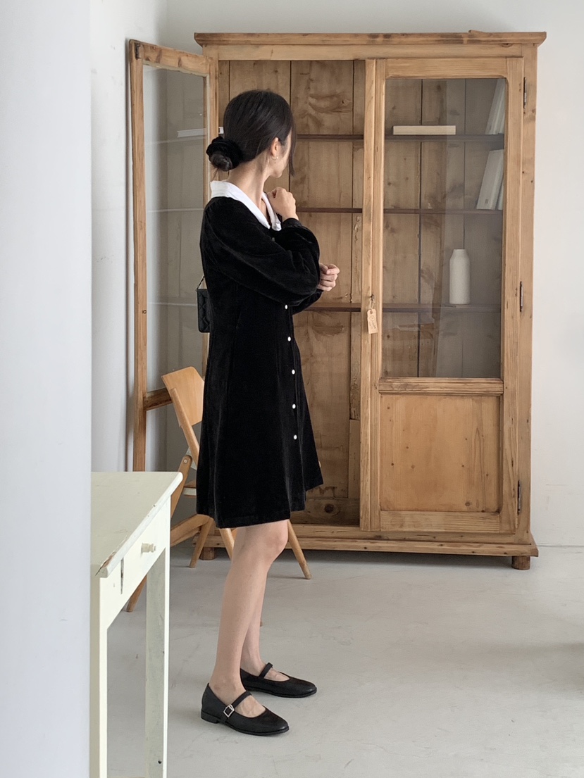 RE:OPENING韓國直郵東大門代購女裝新品時尚真品連衣裙天鵝絨RE:OPENING連衣裙