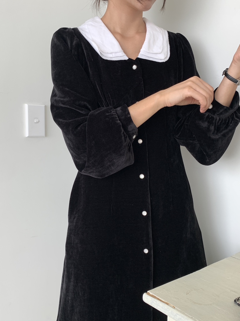 RE:OPENING韓國直郵東大門代購女裝新品時尚真品連衣裙天鵝絨RE:OPENING連衣裙