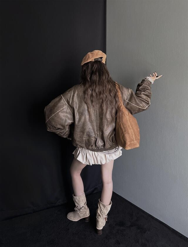 Our Wave/Our Room韓國直郵東大門實拍女裝新品職業短款棉服皮革Our Wave/Our Room短款棉服