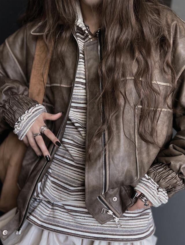 Our Wave/Our Room韓國直郵東大門實拍女裝新品職業短款棉服皮革Our Wave/Our Room短款棉服