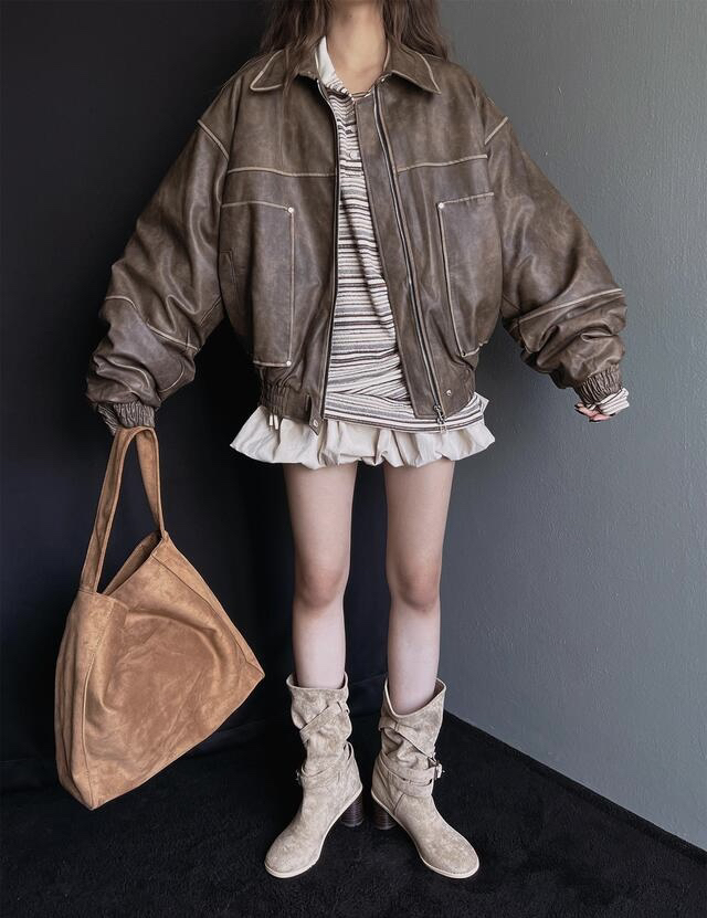 Our Wave/Our Room韓國直郵東大門實拍女裝新品職業短款棉服皮革Our Wave/Our Room短款棉服
