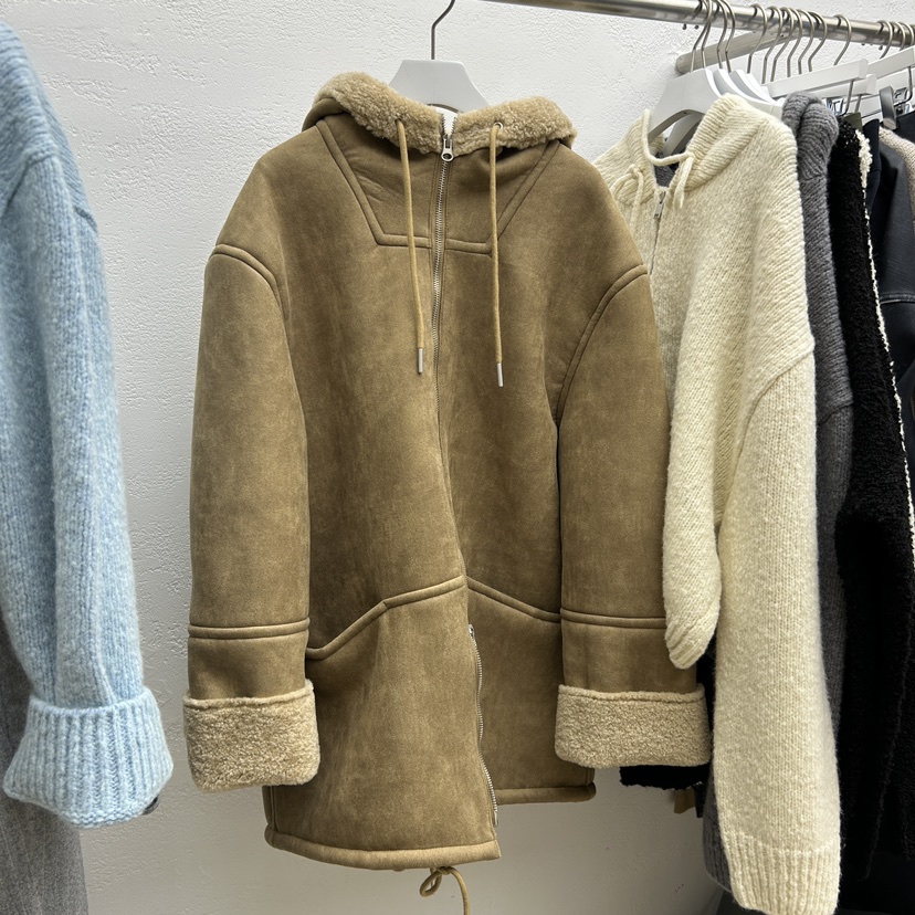 LaYoverR韓國直郵東大門實拍女裝新款職業休閑中長款大衣連帽E/E/E中長款大衣圖色1