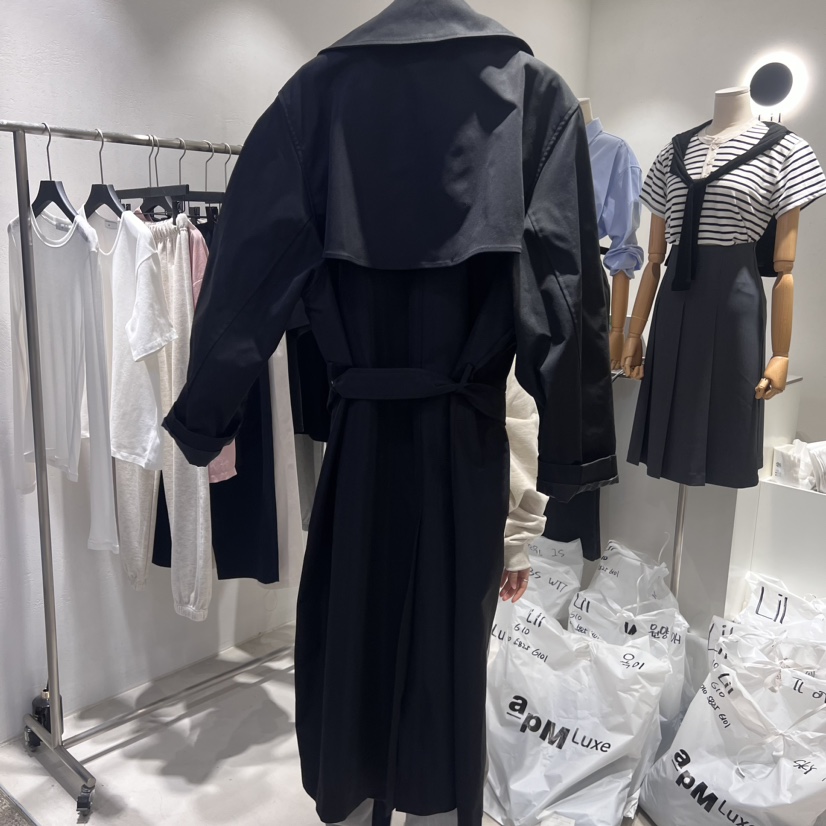 LIL直郵韓國代購女裝新品真品休閑人氣職業長款風衣含腰繩雙層LIL長款風衣
