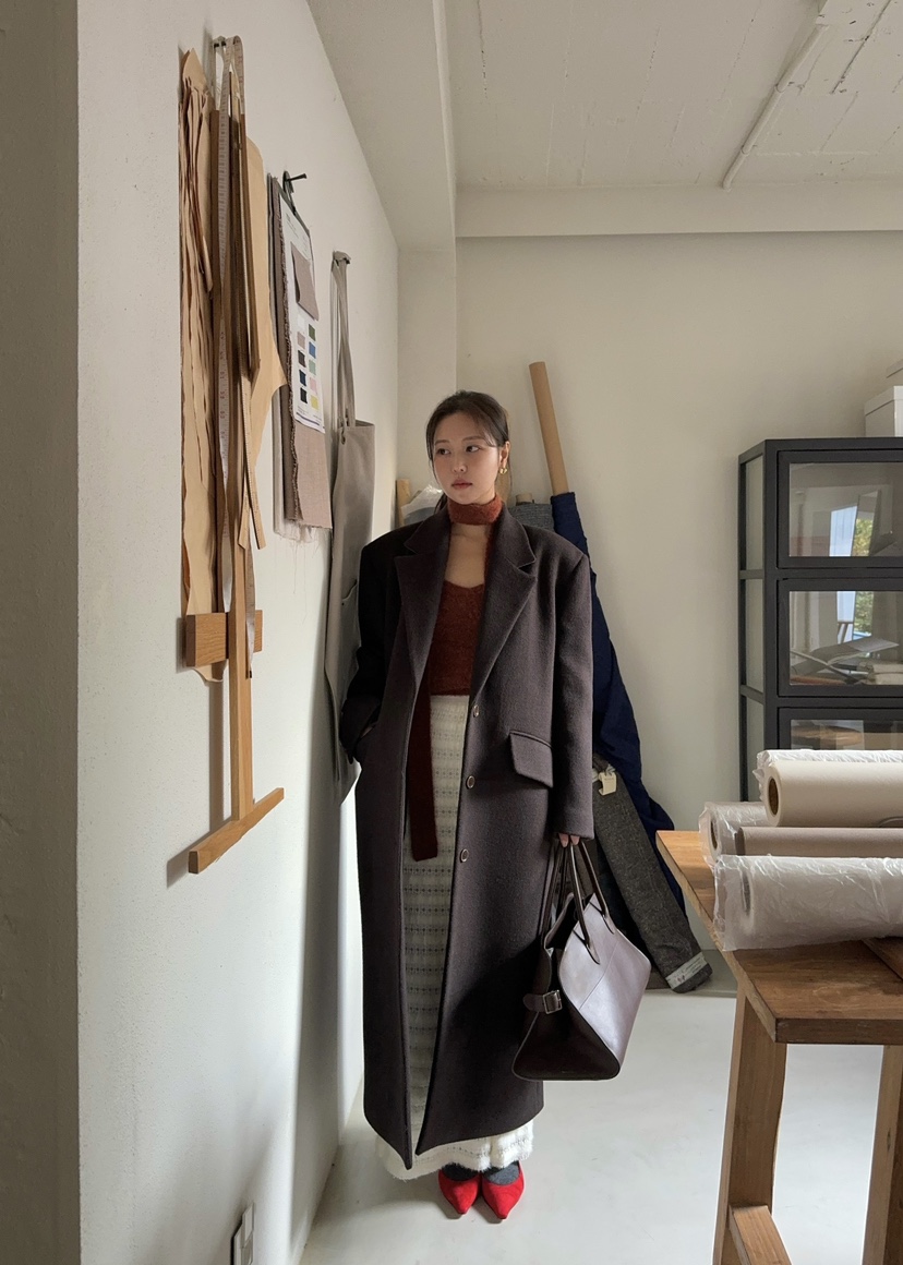 OUPPT韓國直郵東大門代購女裝新款推薦休閑職業時尚中長款大衣OUPPT中長款大衣