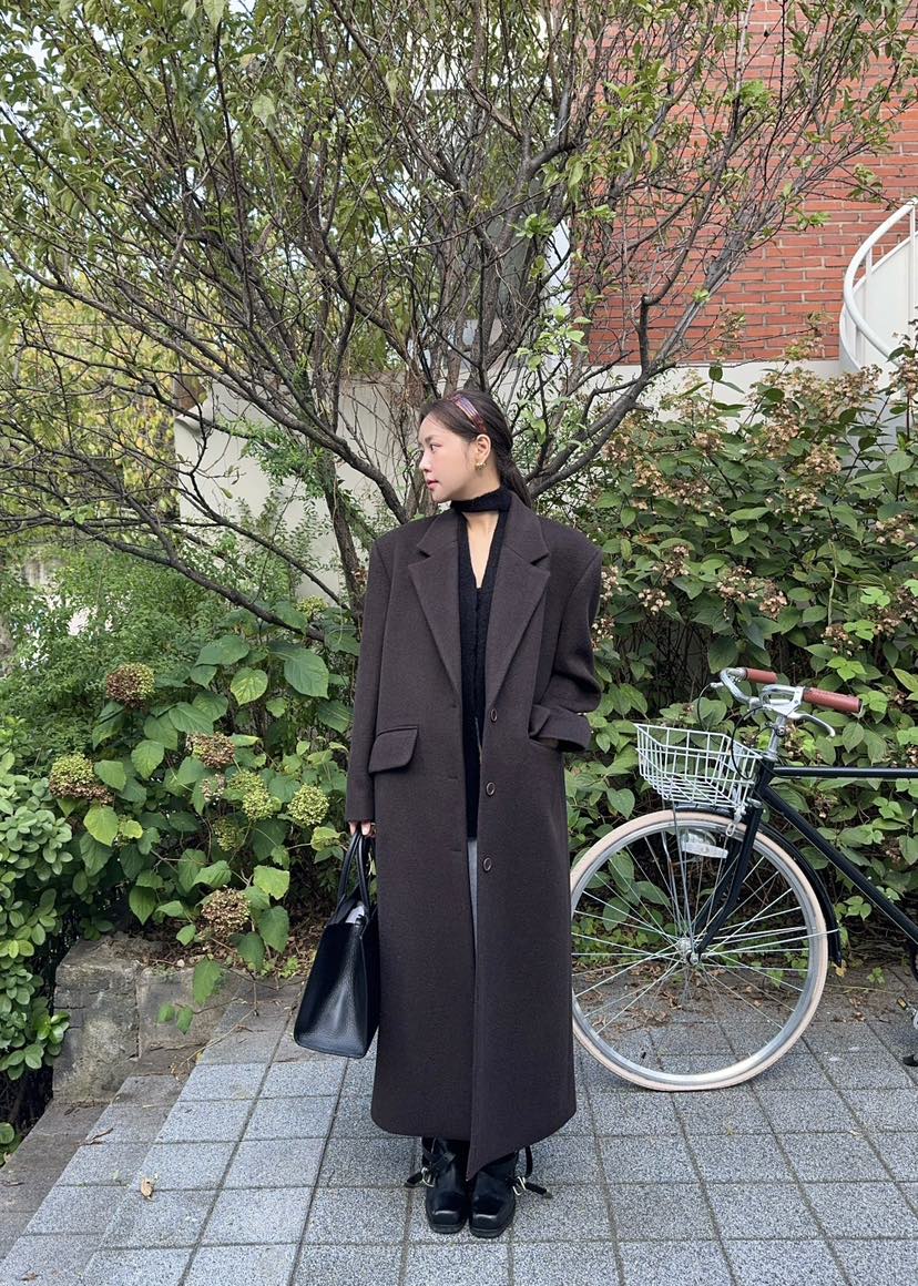 OUPPT韓國直郵東大門代購女裝新款推薦休閑職業時尚中長款大衣OUPPT中長款大衣