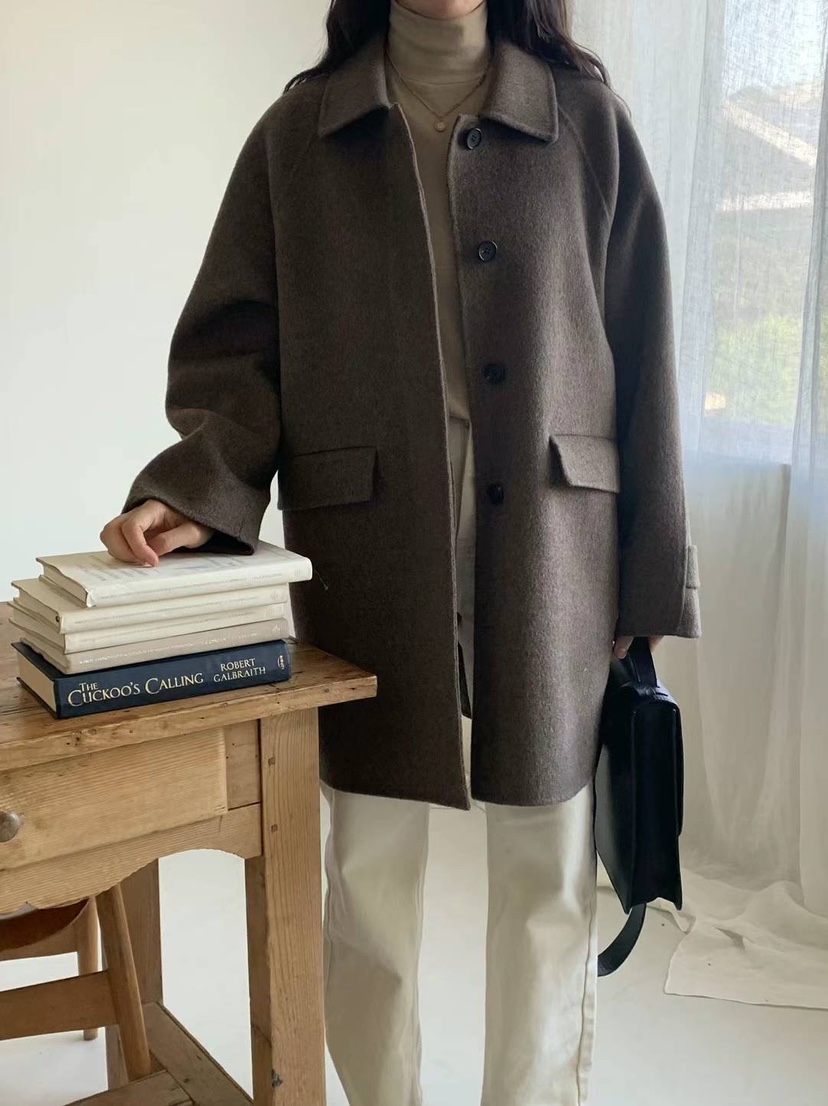 HOUSE OF/DE MERRY韓國直郵東大門實拍女裝新品時尚中長款大衣手工制作HOUSE OF/DE MERRY中長款大衣
