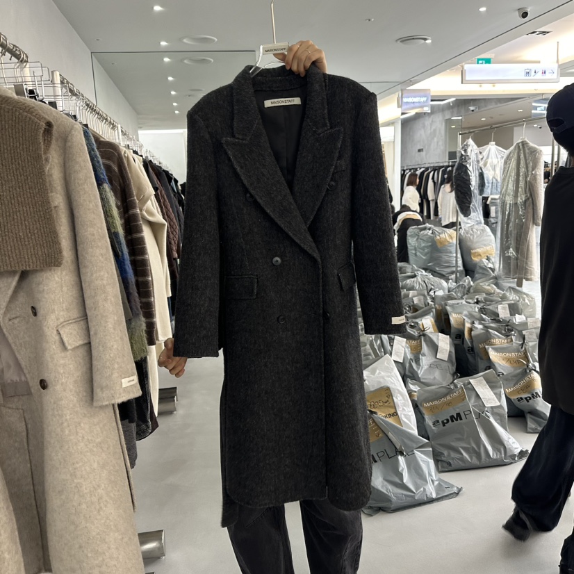 MAISONSTAFF/LE SMOKING直郵韓國代購女裝新款職業中長款大衣安哥拉含腰繩MAISONSTAFF中長款大衣圖色2
