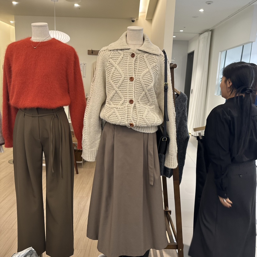LOGON韓國直郵東大門實拍女裝新款推薦真品24秋冬長裙含腰帶羊毛LOGON長裙