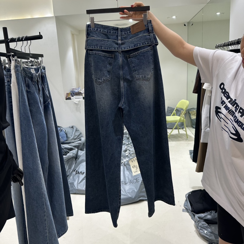 BES韓國直郵東大門實拍女裝新款人氣時尚24秋冬牛仔褲含腰帶BES牛仔褲