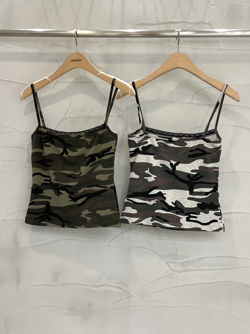 INSSENSE-A韓國直郵東大門代購女裝新品推薦吊帶背心迷彩蕾絲INSSENSE-A吊帶/背心