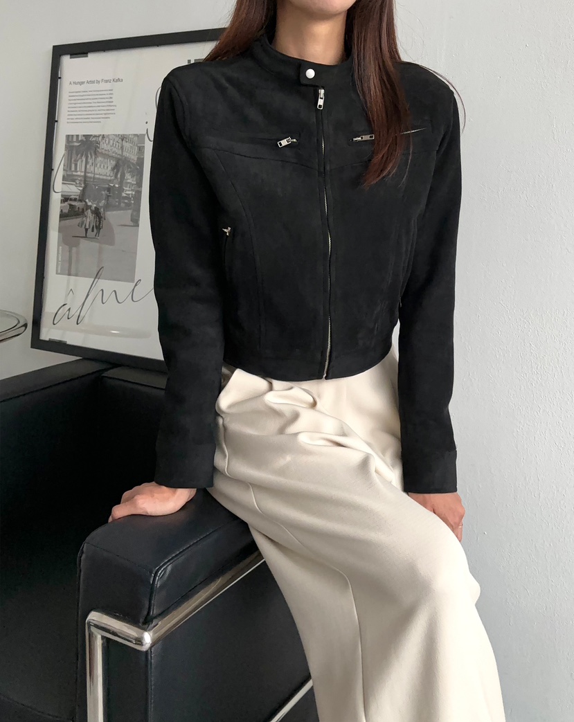 MARRON韓國直郵東大門代購女裝新款職業24秋冬人氣夾克麂皮PIN-UP夾克圖色3