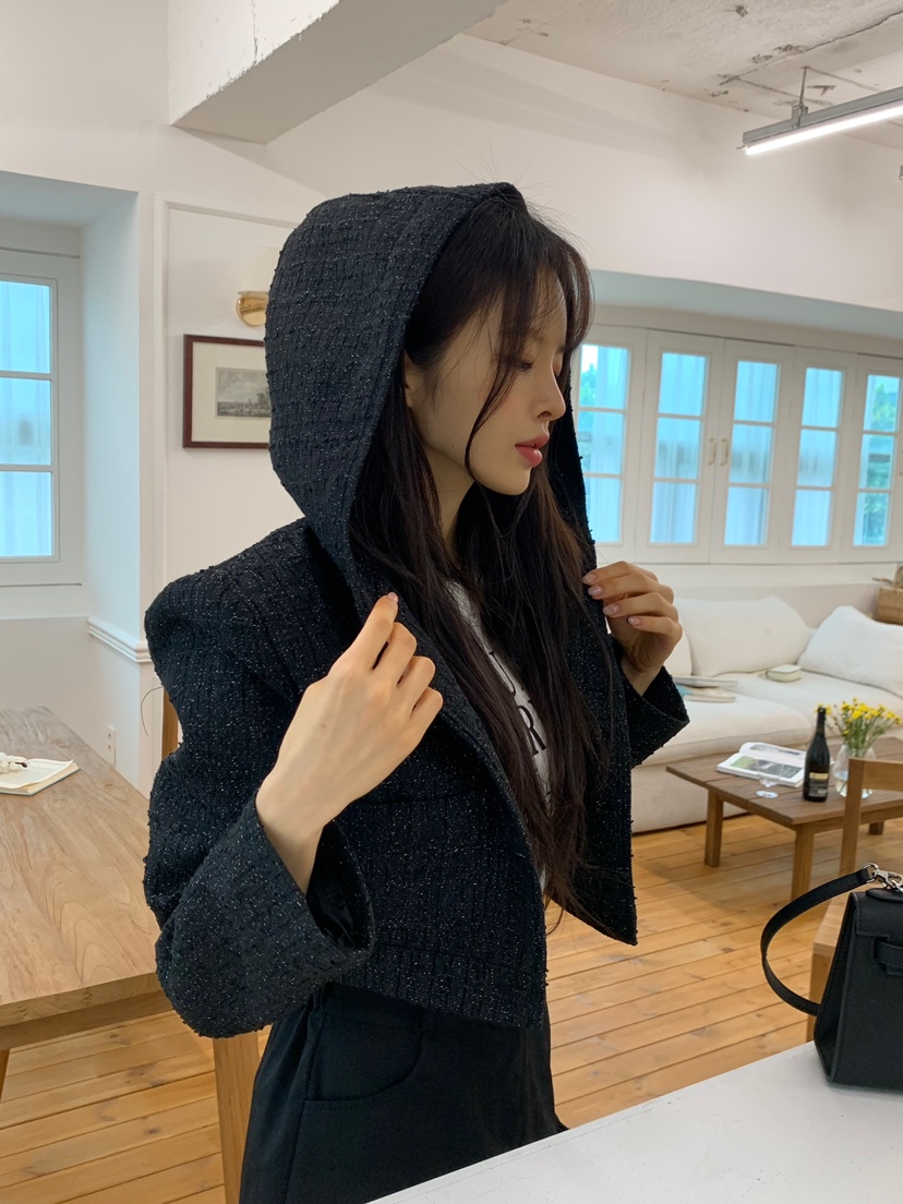 BANI BLUBH韓國直郵女裝新款時尚休閑推薦職業夾克花呢兜帽BANI BLUSH夾克