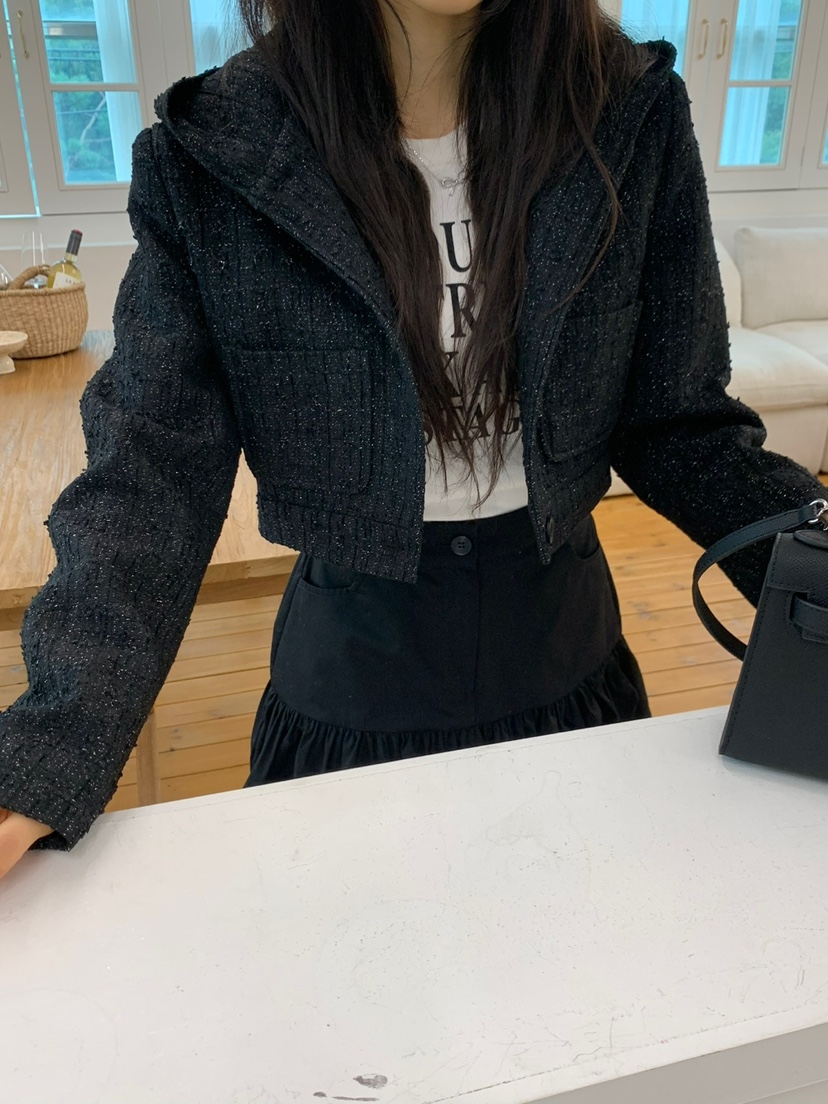 BANI BLUBH韓國直郵女裝新款時尚休閑推薦職業夾克花呢兜帽BANI BLUSH夾克