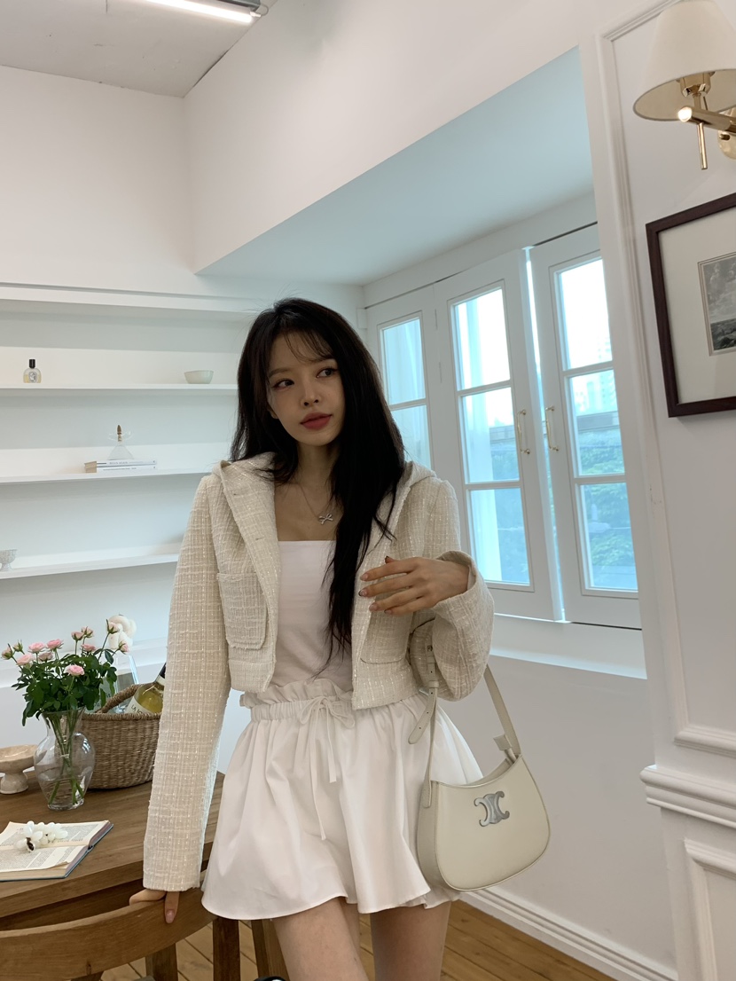 BANI BLUBH韓國直郵女裝新款時尚休閑推薦職業夾克花呢兜帽BANI BLUSH夾克