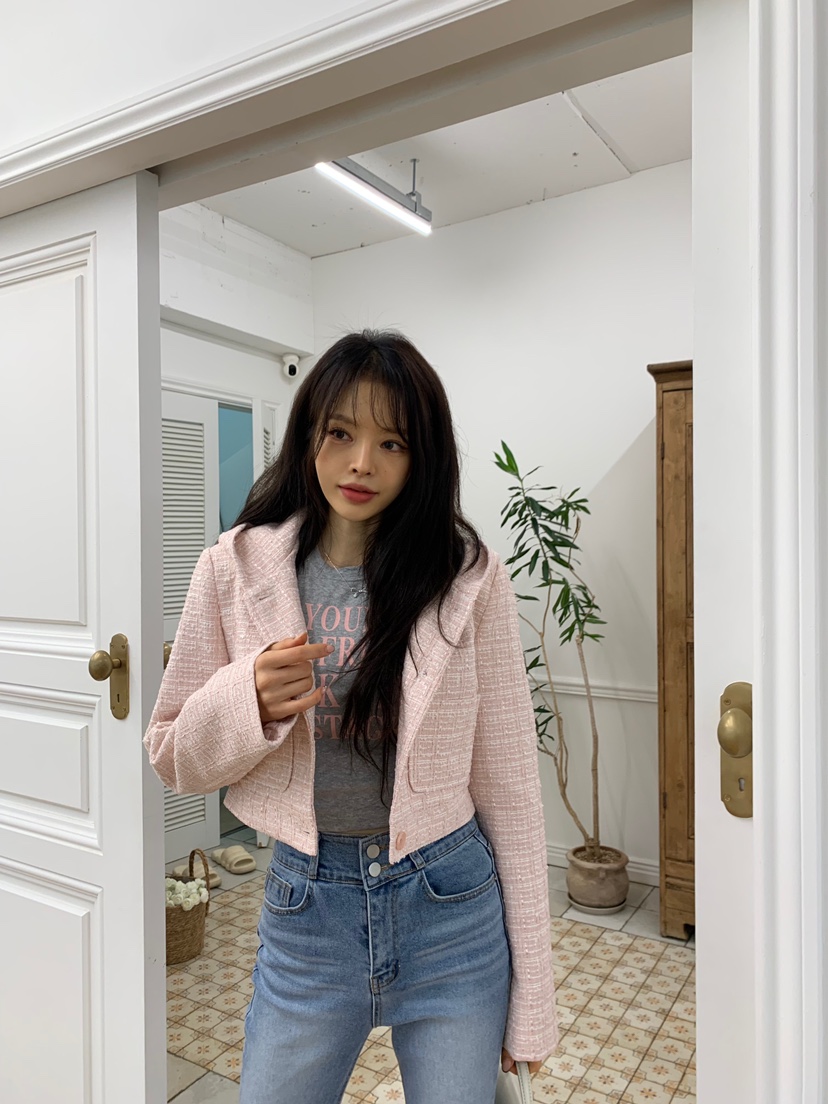 BANI BLUBH韓國直郵女裝新款時尚休閑推薦職業夾克花呢兜帽BANI BLUSH夾克