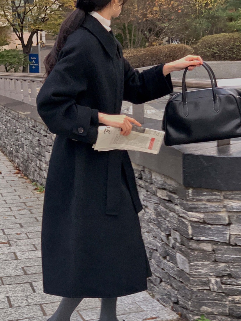 EON韓國直郵東大門代購女裝新品24秋冬中長款大衣手工制作含腰帶JANIE中長款大衣