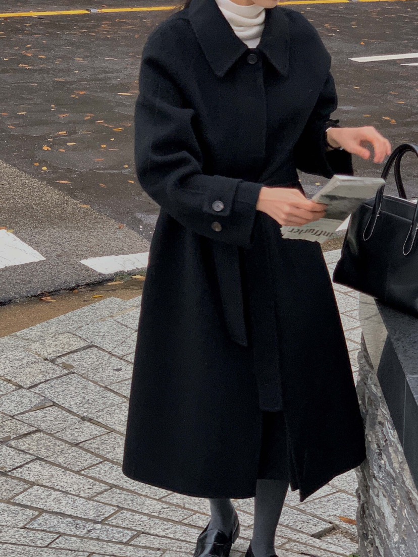 EON韓國直郵東大門代購女裝新品24秋冬中長款大衣手工制作含腰帶JANIE中長款大衣