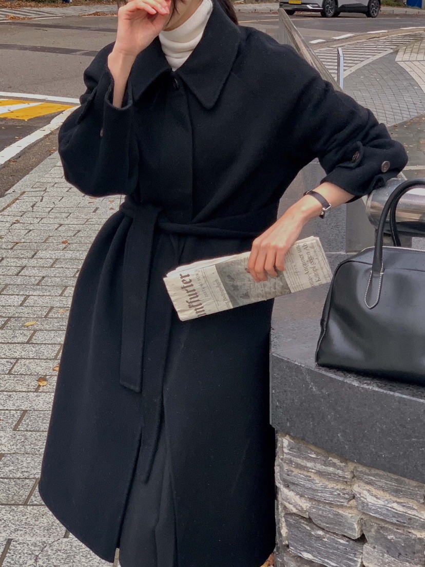 EON韓國直郵東大門代購女裝新品24秋冬中長款大衣手工制作含腰帶JANIE中長款大衣