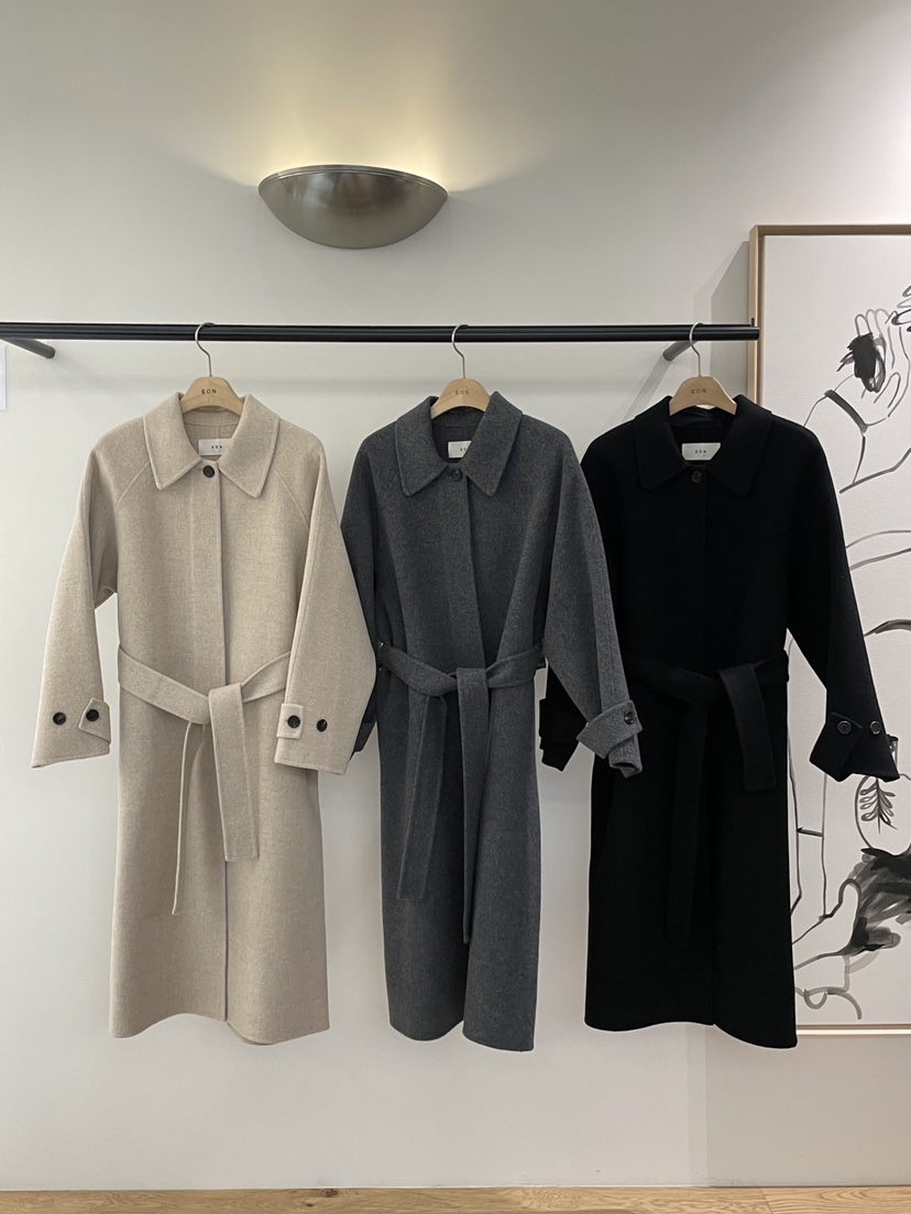 EON韓國直郵東大門代購女裝新品24秋冬中長款大衣手工制作含腰帶JANIE中長款大衣