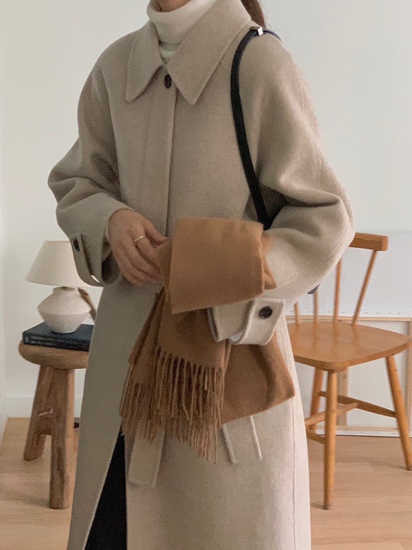 EON韓國直郵東大門代購女裝新品24秋冬中長款大衣手工制作含腰帶JANIE中長款大衣