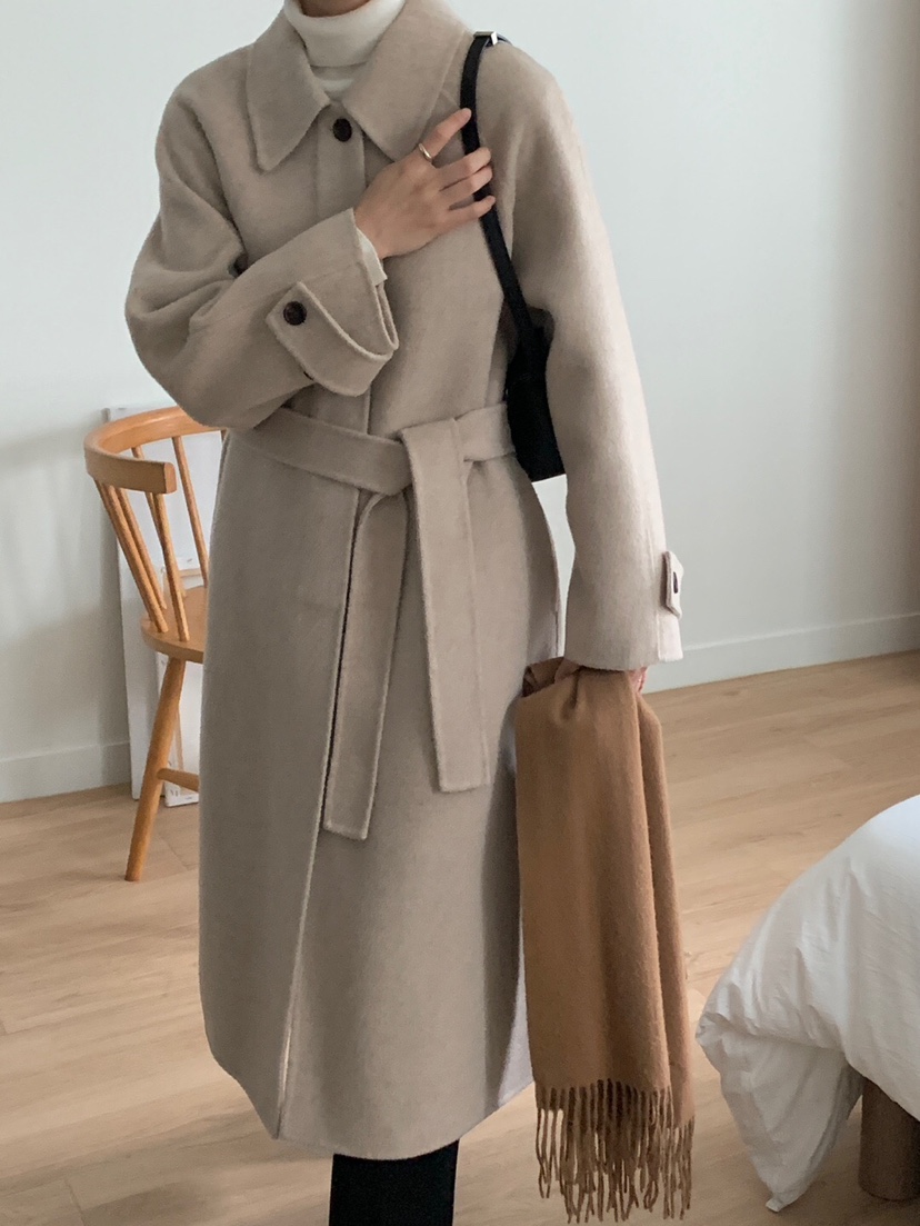 EON韓國直郵東大門代購女裝新品24秋冬中長款大衣手工制作含腰帶JANIE中長款大衣