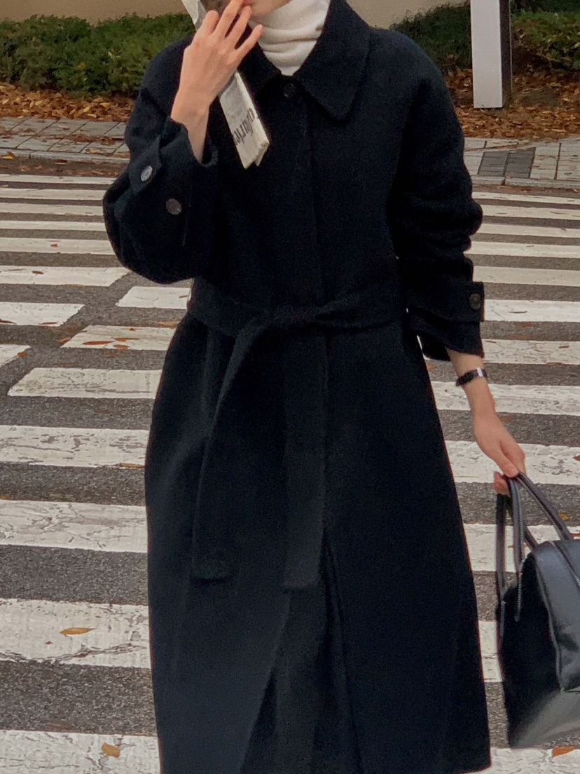 EON韓國直郵東大門代購女裝新品24秋冬中長款大衣手工制作含腰帶JANIE中長款大衣