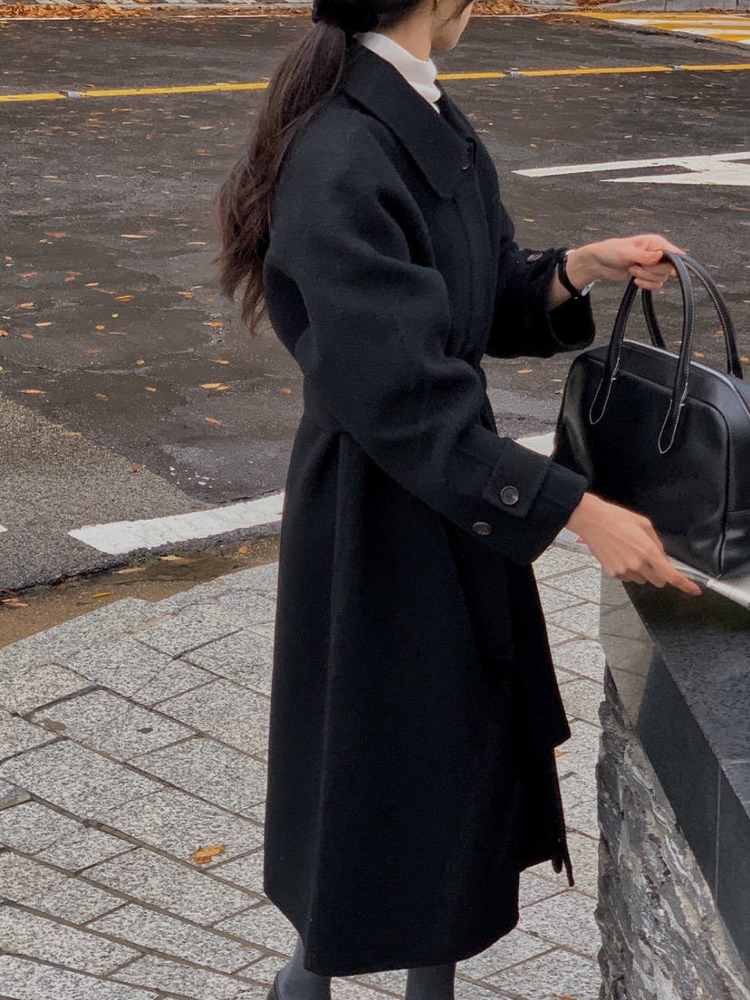 EON韓國直郵東大門代購女裝新品24秋冬中長款大衣手工制作含腰帶JANIE中長款大衣