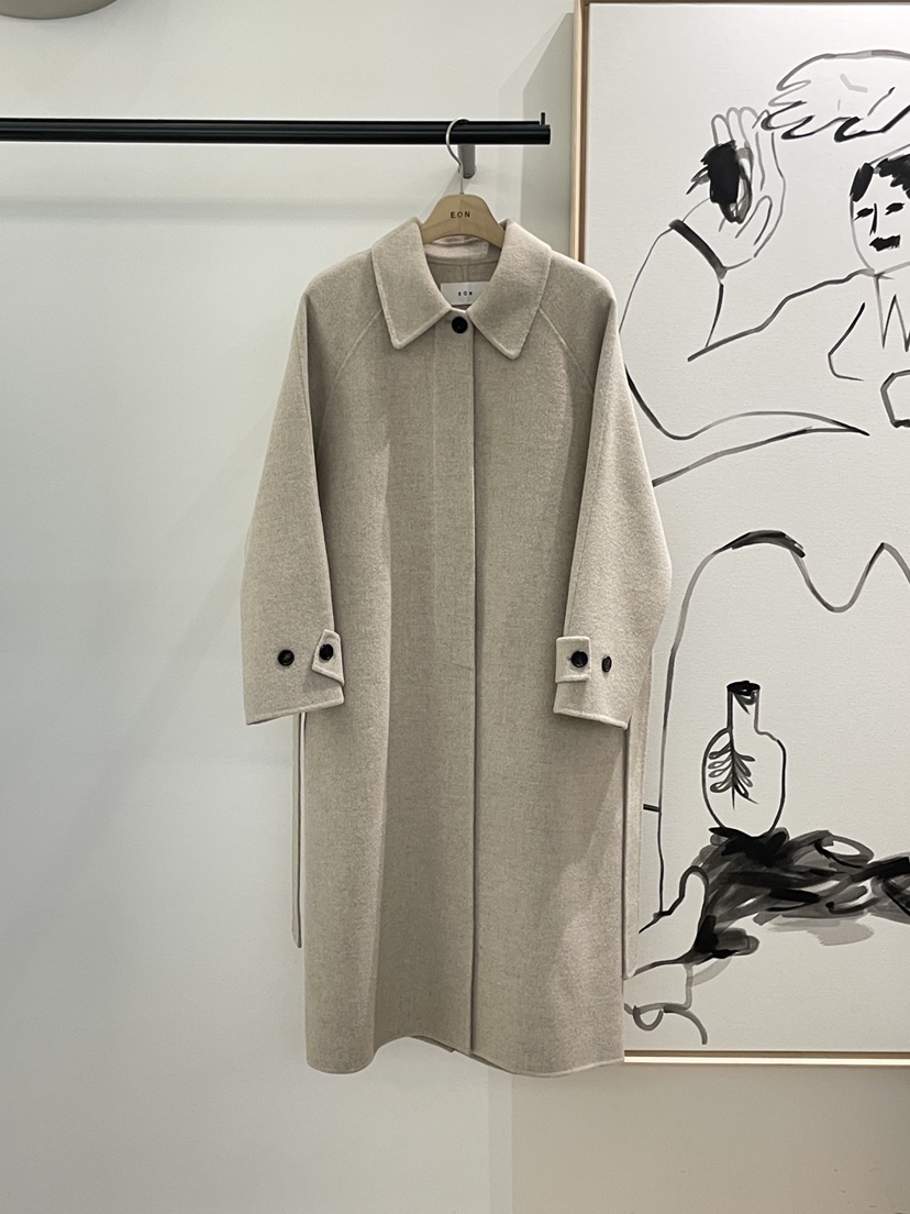 EON韓國直郵東大門代購女裝新品24秋冬中長款大衣手工制作含腰帶JANIE中長款大衣圖色1