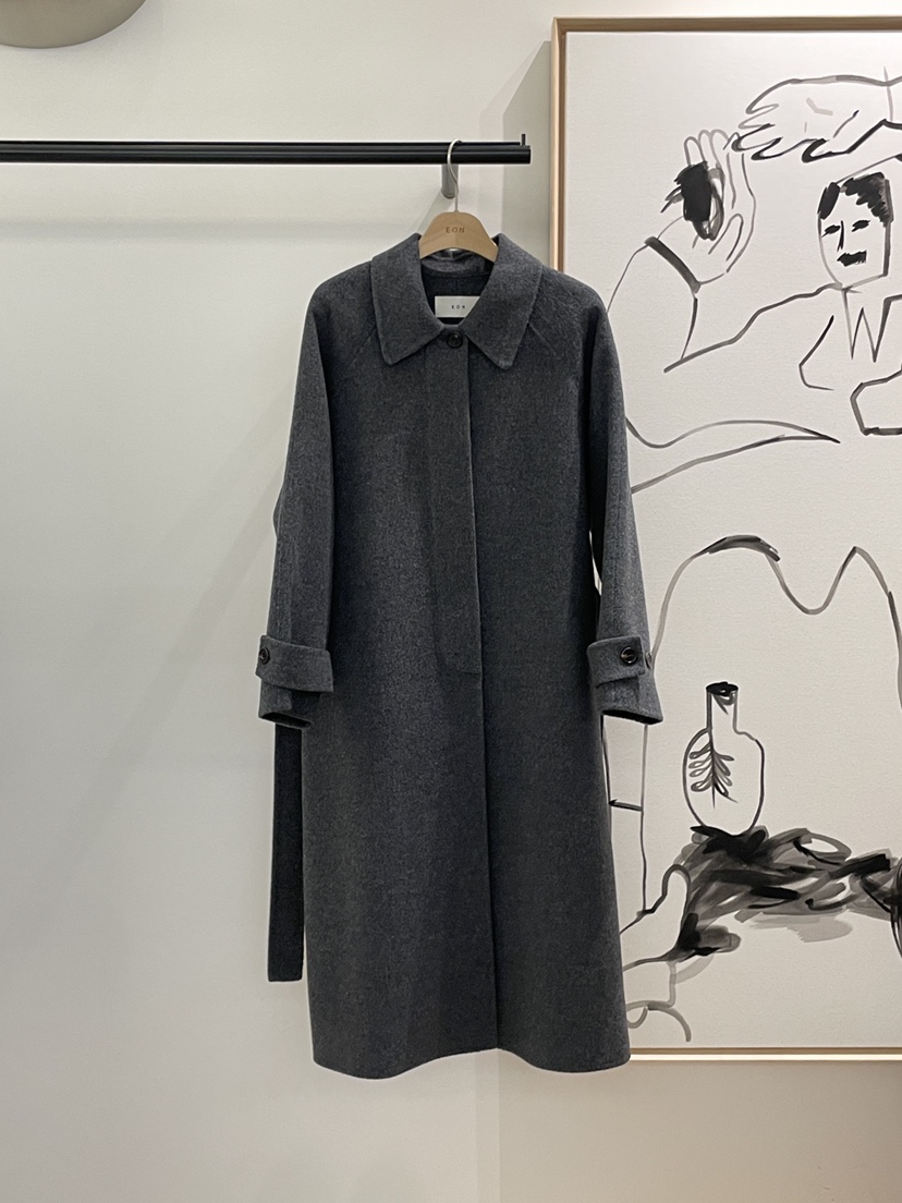 EON韓國直郵東大門代購女裝新品24秋冬中長款大衣手工制作含腰帶JANIE中長款大衣圖色2