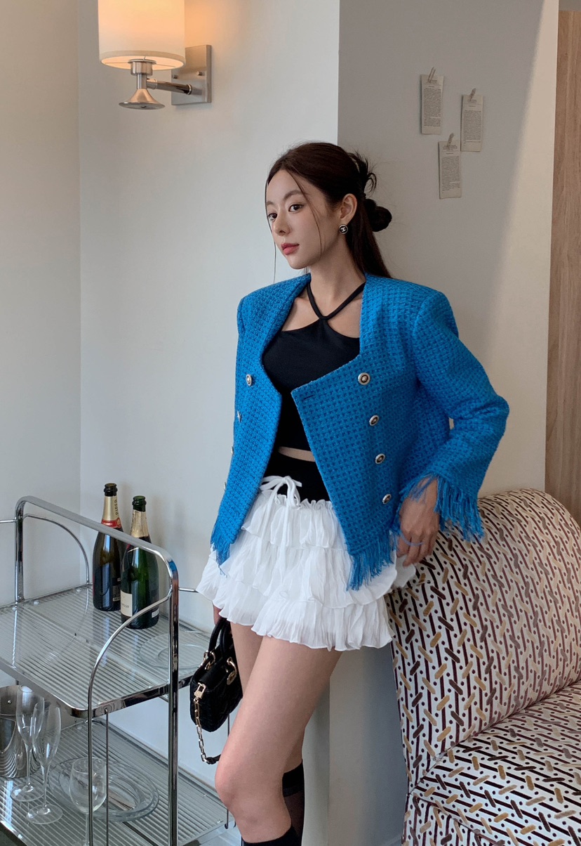 SLIT韓國直郵東大門實拍女裝新款人氣推薦職業24秋冬夾克流蘇SLIT夾克