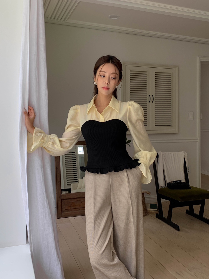 SLIT韓國直郵東大門實拍女裝新款熱賣職業推薦真品襯衫蕾絲衫SLIT襯衫/蕾絲衫
