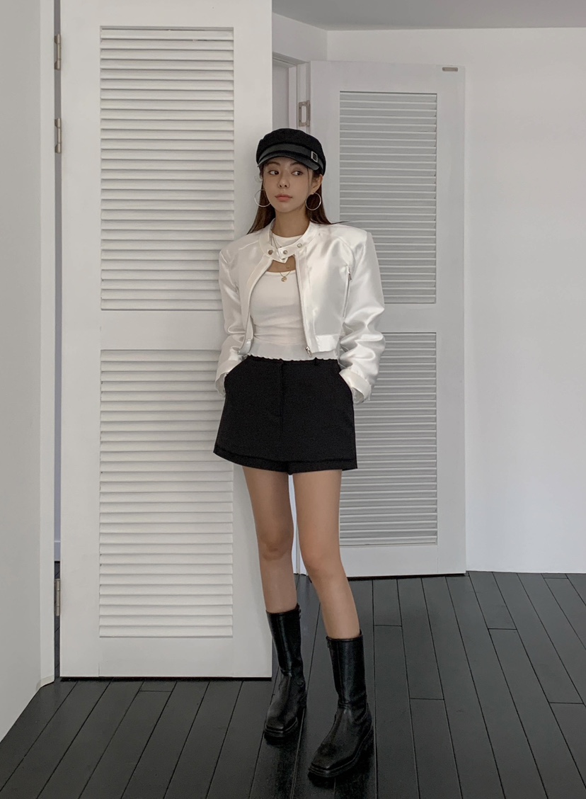 SLIT韓國直郵東大門實拍女裝新品職業24秋冬熱賣休閑皮衣SLIT皮衣