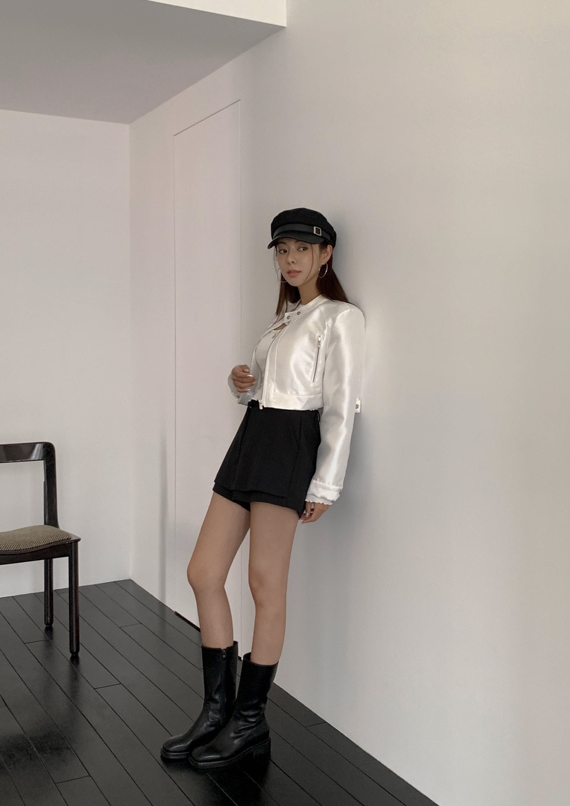 SLIT韓國直郵東大門實拍女裝新品職業24秋冬熱賣休閑皮衣SLIT皮衣
