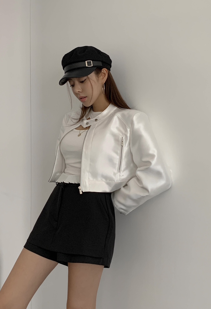 SLIT韓國直郵東大門實拍女裝新品職業24秋冬熱賣休閑皮衣SLIT皮衣