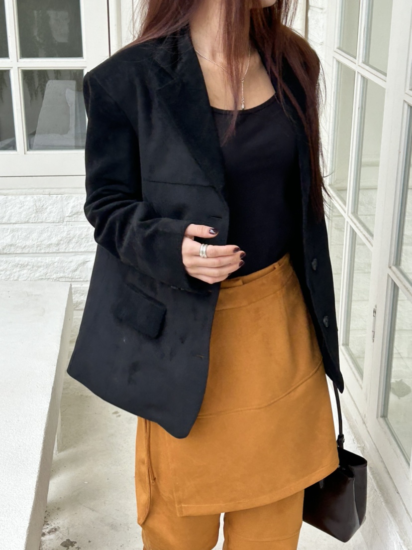 NAME VALUE韓國直郵東大門代購女裝新品時尚推薦夾克絨面革OVER NEAR夾克