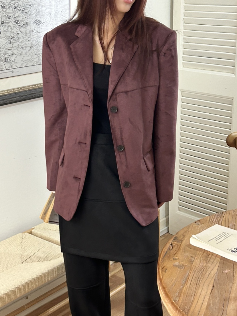 NAME VALUE韓國直郵東大門代購女裝新品時尚推薦夾克絨面革OVER NEAR夾克圖色1