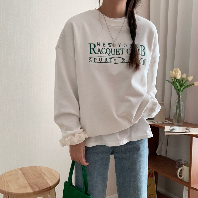 HELLO JINI韓國直郵東大門代購女裝新款推薦休閑時尚衛衣刺繡HELLO JINI衛衣