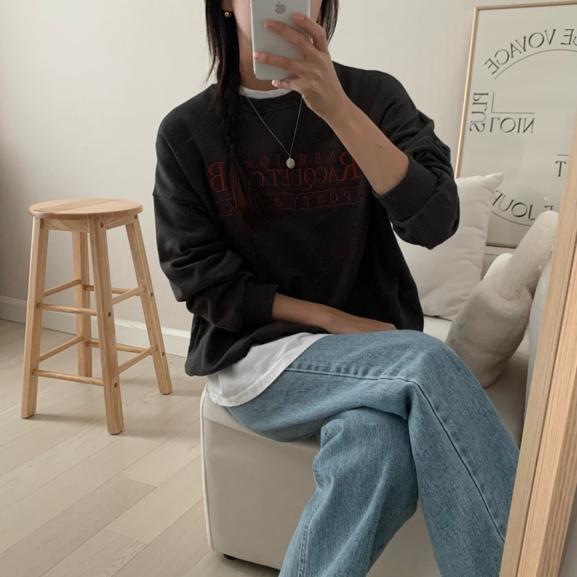 HELLO JINI韓國直郵東大門代購女裝新款推薦休閑時尚衛衣刺繡HELLO JINI衛衣