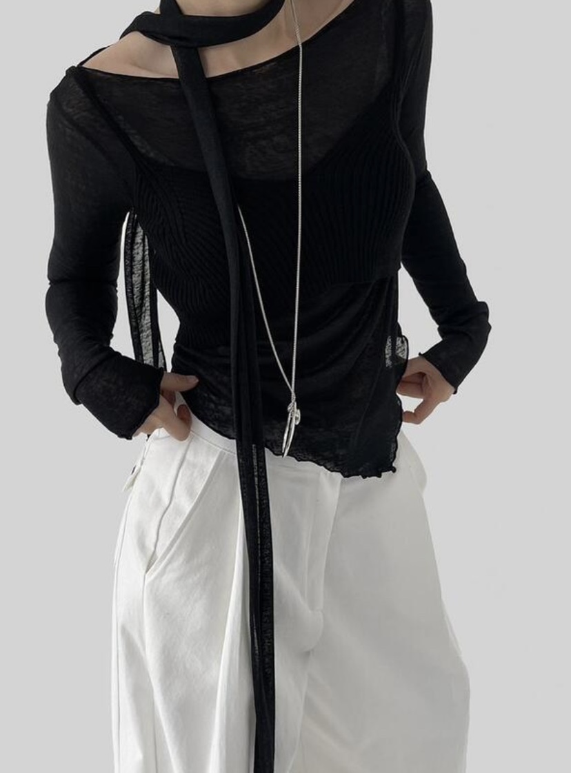 REVIEW 리뷰直郵韓國代購女裝新款推薦時尚熱賣長袖T恤含脖帶THE MUTE長袖T恤