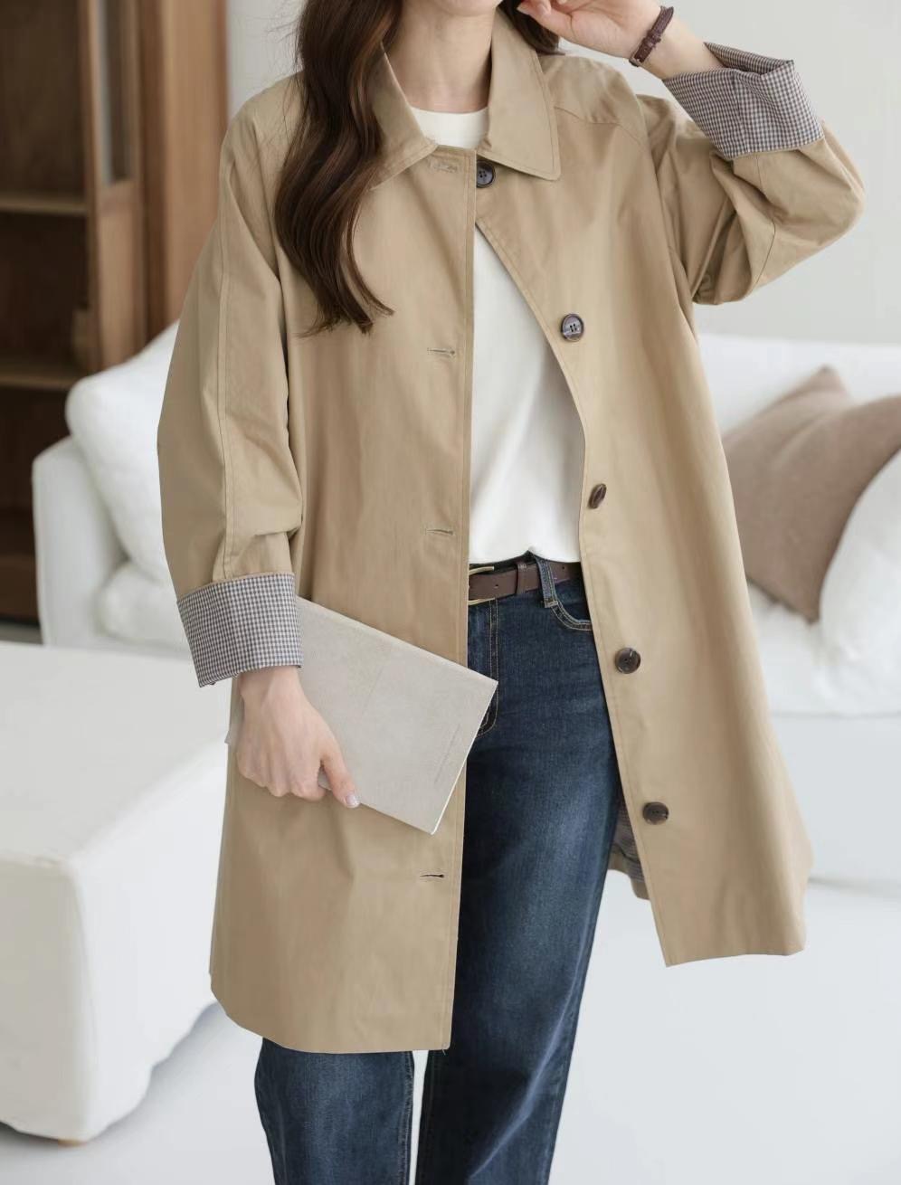 MU 뮤-T直郵韓國代購女裝新品推薦職業24秋冬真品長款風衣MU 뮤-T長款風衣