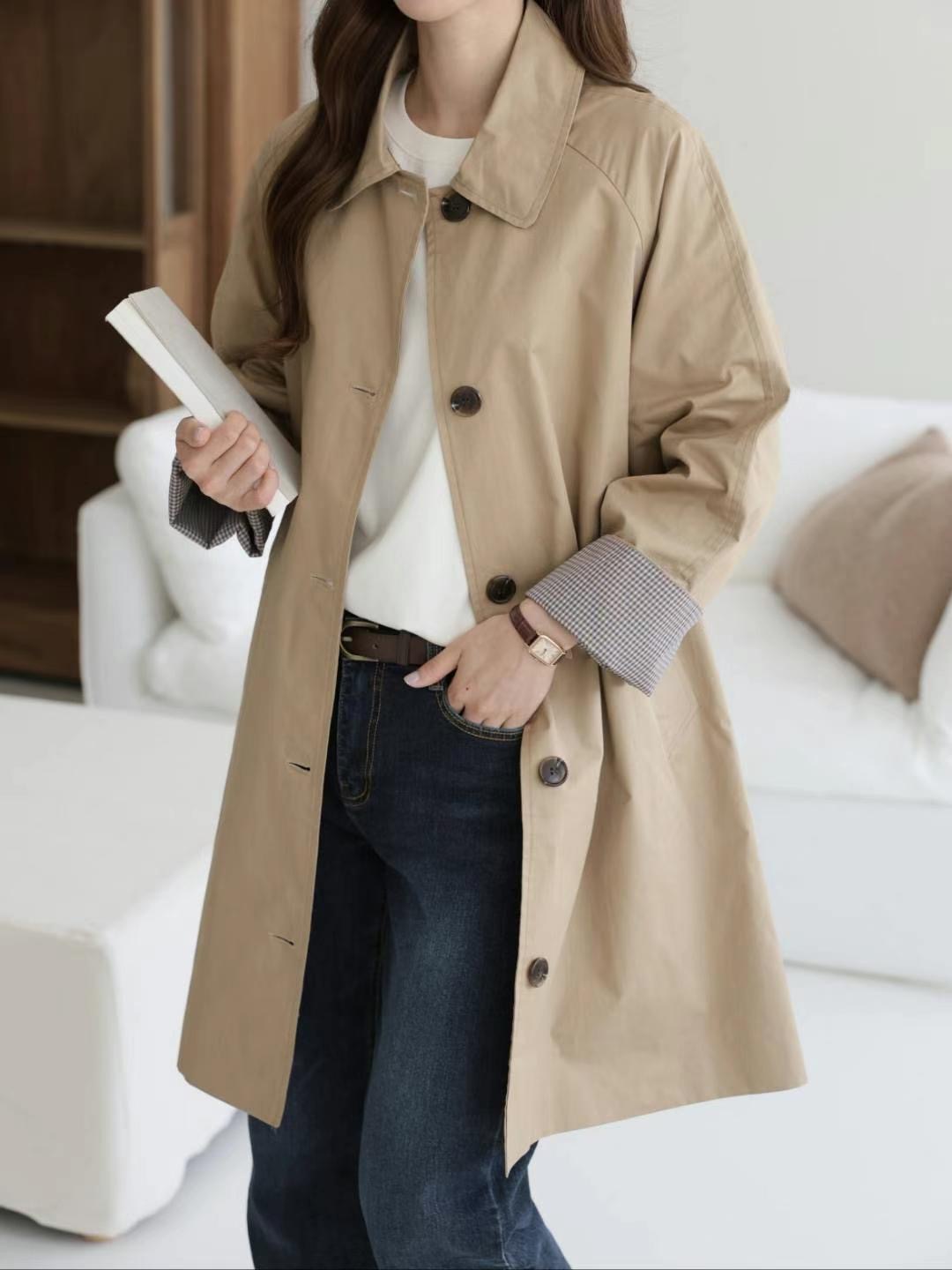 MU 뮤-T直郵韓國代購女裝新品推薦職業24秋冬真品長款風衣MU 뮤-T長款風衣圖色1