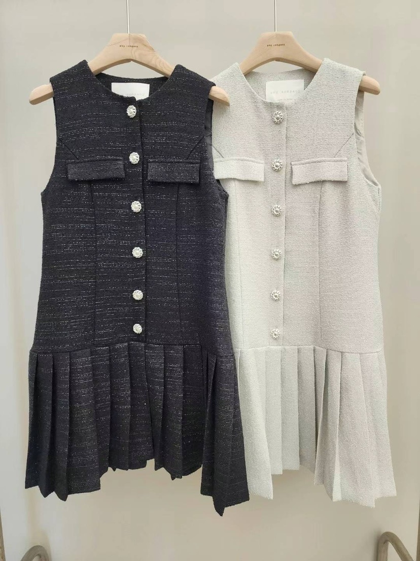 AMY COMPANY直郵韓國代購女裝新品真品24秋冬連衣裙花呢褶皺MABE連衣裙