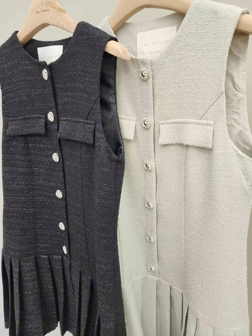AMY COMPANY直郵韓國代購女裝新品真品24秋冬連衣裙花呢褶皺MABE連衣裙