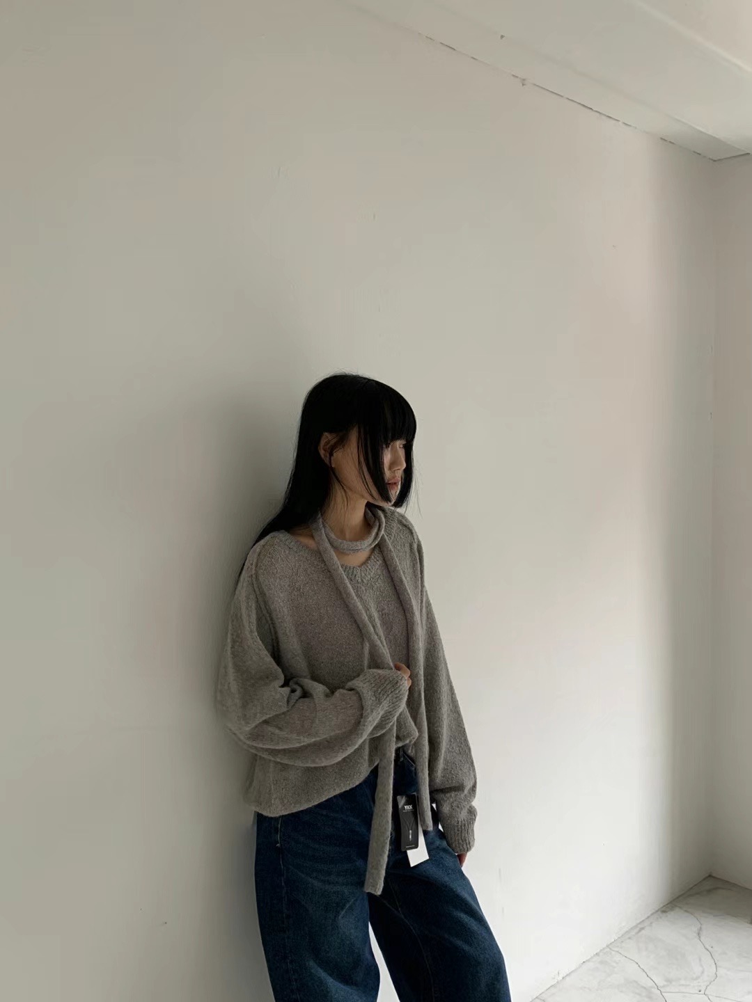 UNLESS東大門實拍女裝新款人氣職業24秋夏真品針織衫含脖帶UNLESS針織衫