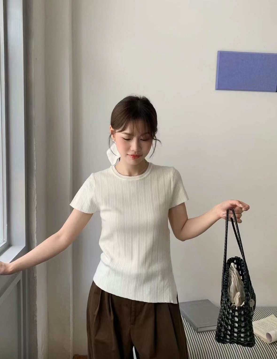 LUCKY STORE韓國直郵女士新款24秋夏休閑時尚職業熱賣T恤WEEK PLANT恤圖色1