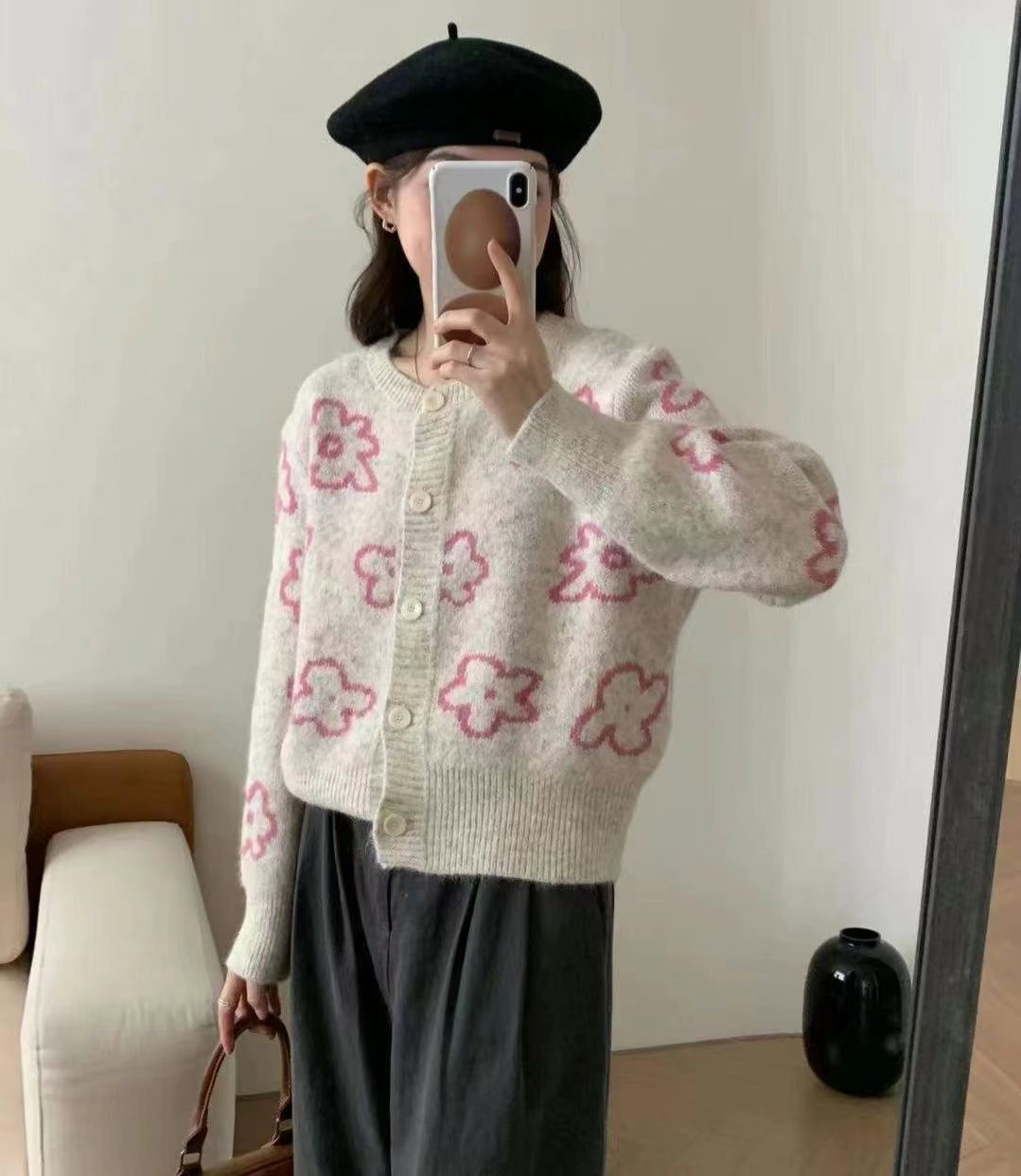 Y.BUTTERFIY直郵韓國代購女裝新款24秋冬真品針織衫開衫Y.BUTTERFIY針織衫圖色1